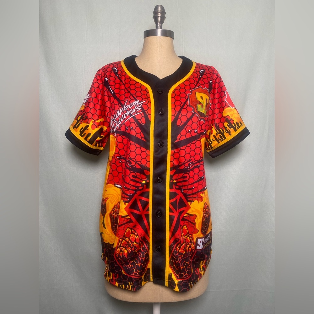 SubCarbon Records In Wubz We Trust—Red and Black Graphic Button-Up Jersey